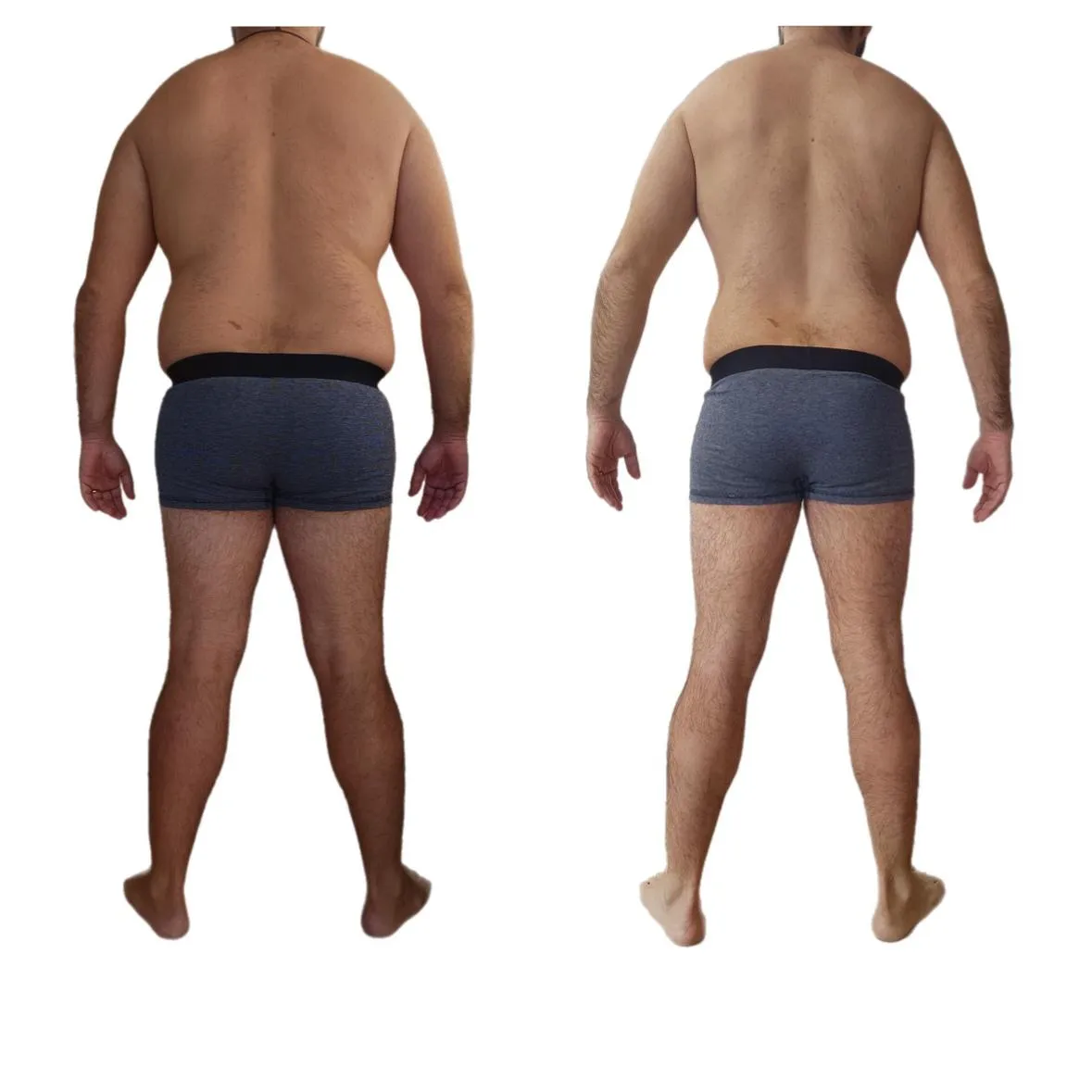 Transformación de Diego: vista posterior antes y después, -14 kg